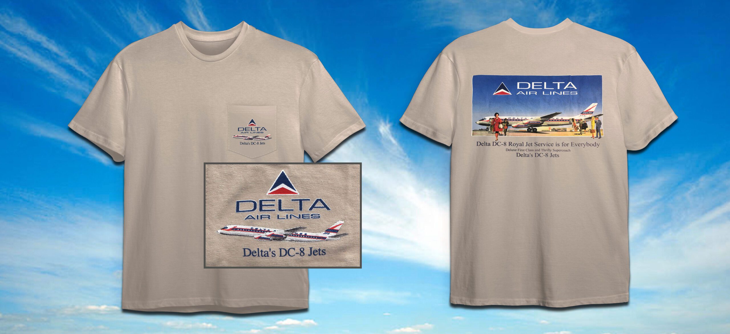 Detla-DC-8-scaled-1.jpg Delta Air Lines DC-8 Pocket T-Shirt! - Image 1