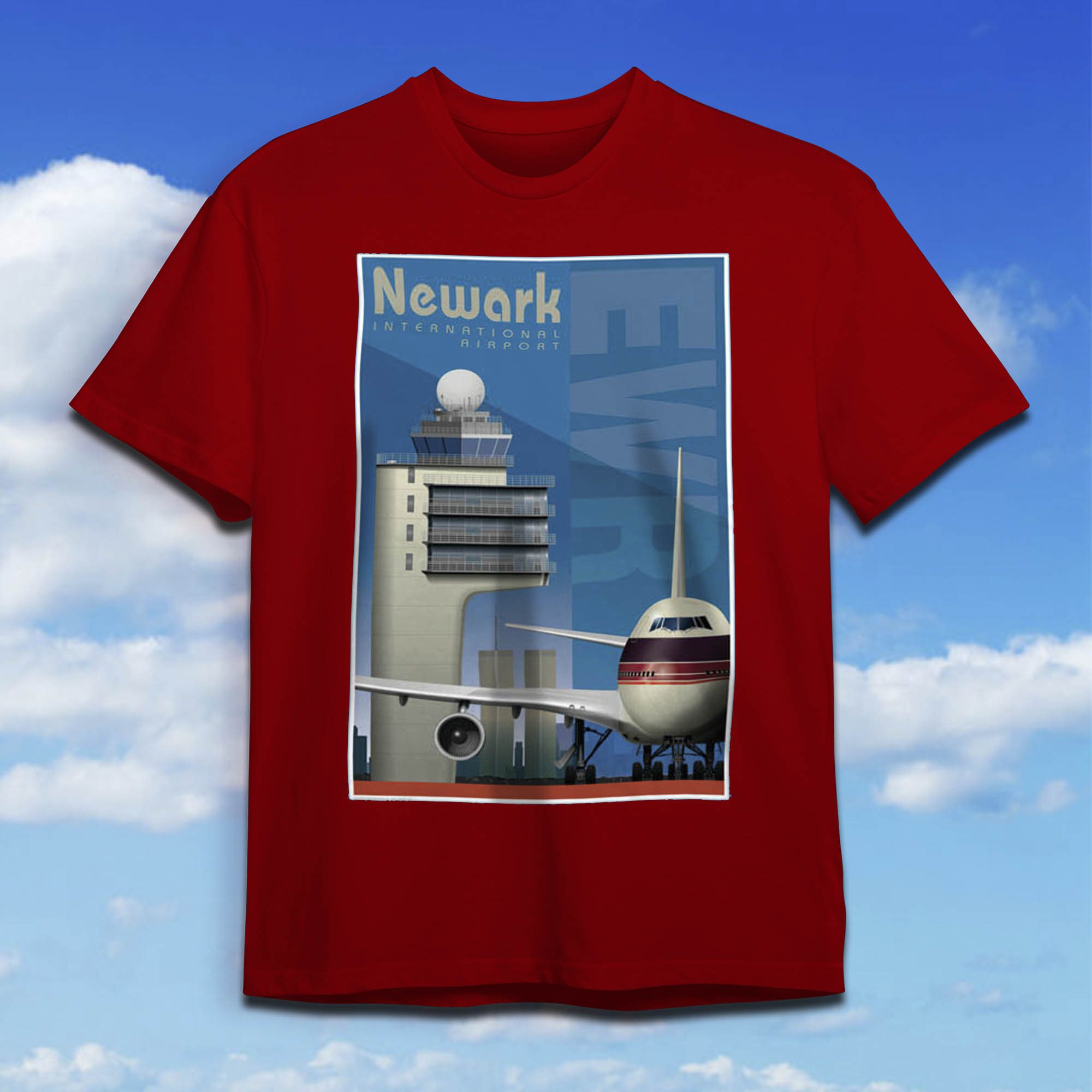 Newark-on-Red-E.jpg Newark Airport Tribute Shirt on Red - Image 1